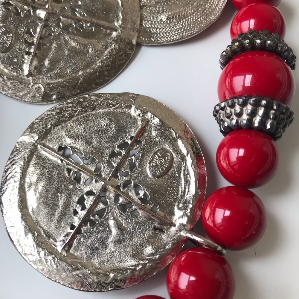 Kenneth Lane Vintage Large Coin Beaded Statement Necklace - Picture 10 of 14